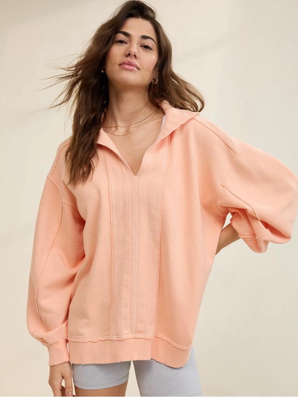 Aerie Starry Skies Open Neck Sweatshirt in Beach Peach Women’s Sz Medium Cotton